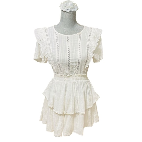 The Post White Ruffle Lace Trim Mini Dress Women’s Small Cotton Rayon - Picture 1 of 14